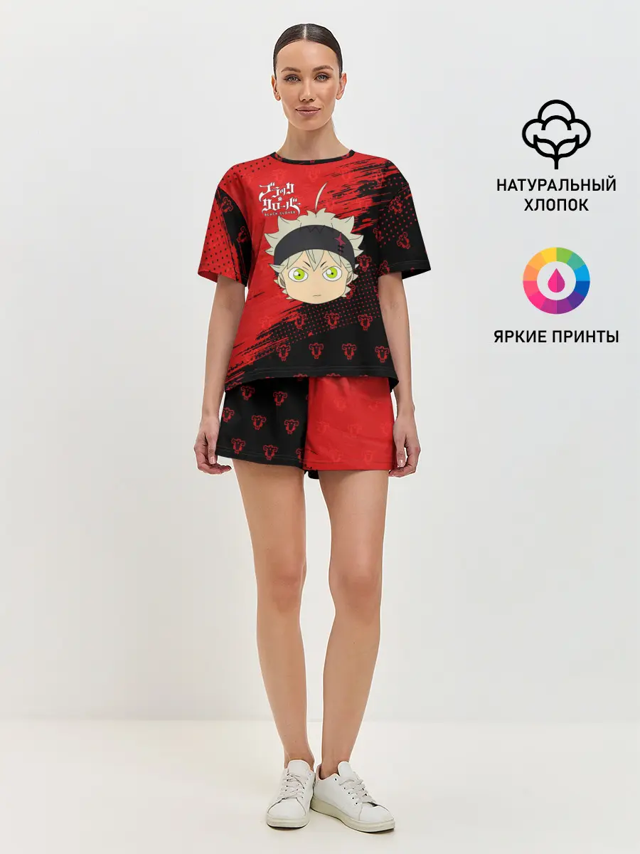 Женская пижама с шортами / Чёрный клевер голова Аста