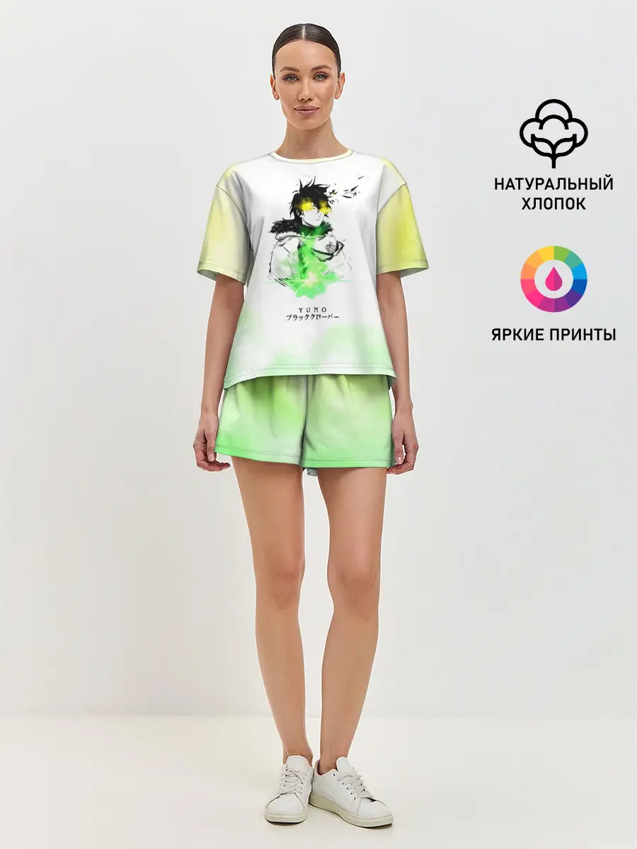 Женская пижама с шортами / Чёрный клевер Юно кислотный