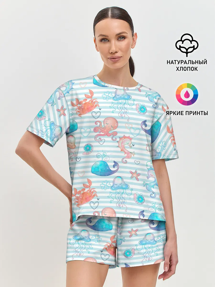 Женская пижама с шортами / Морские жители