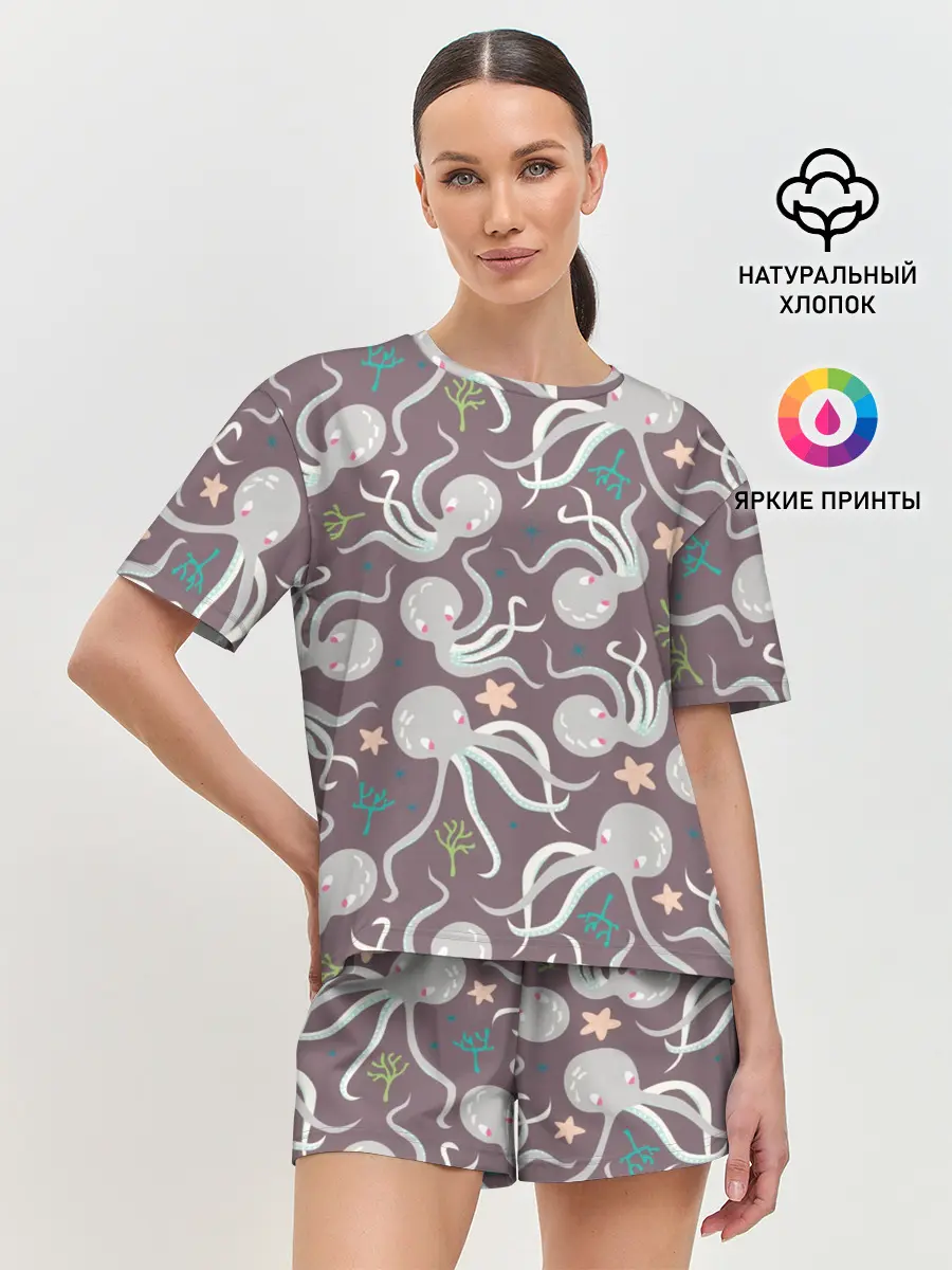 Женская пижама с шортами / Осьминоги