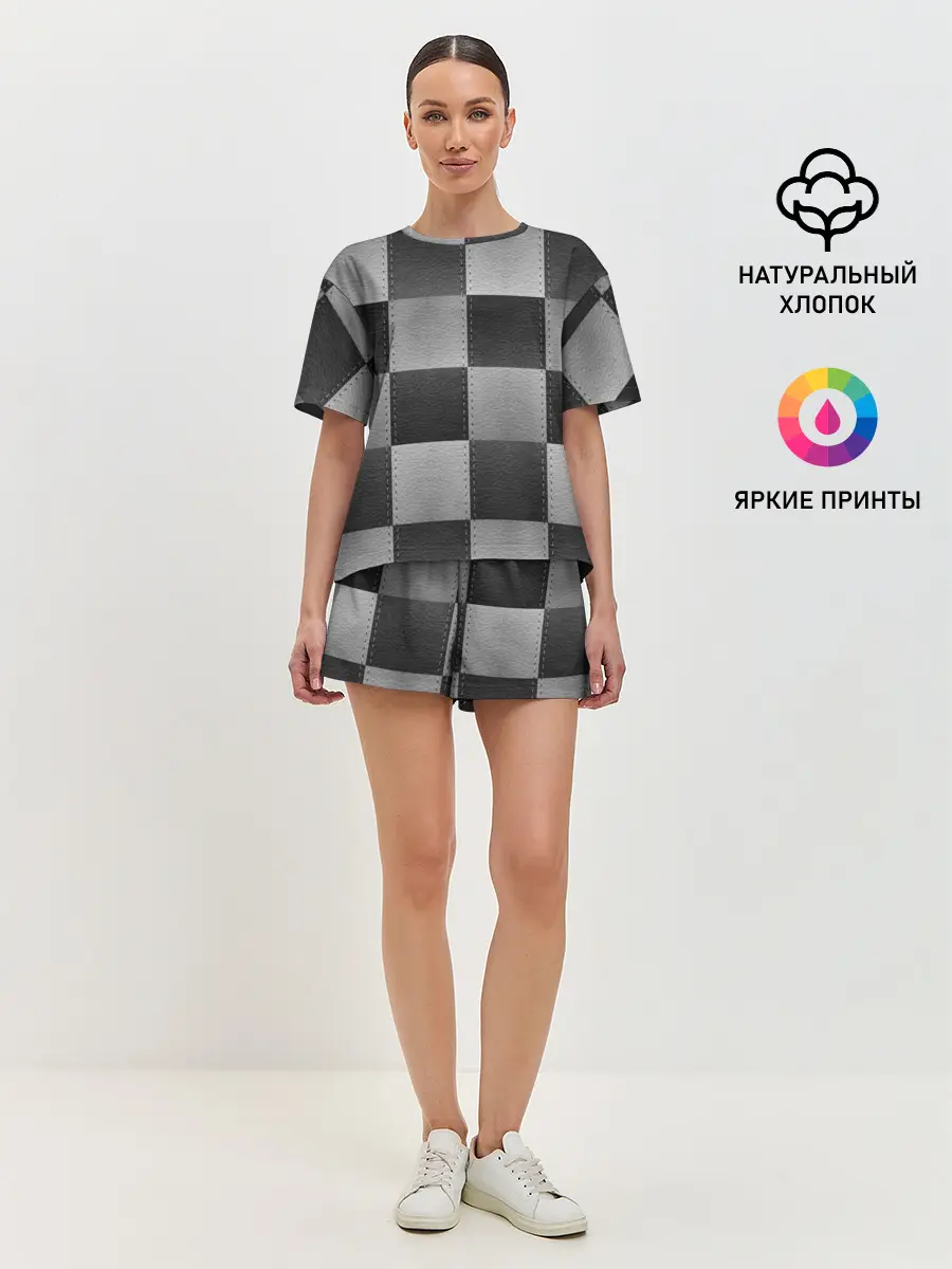 Женская пижама с шортами / Пэчворк из Кожи