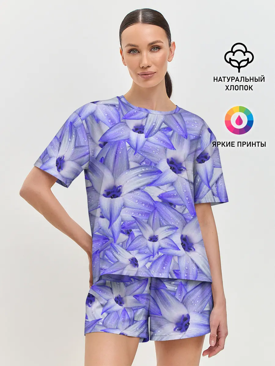 Женская пижама с шортами / Синие Цветы