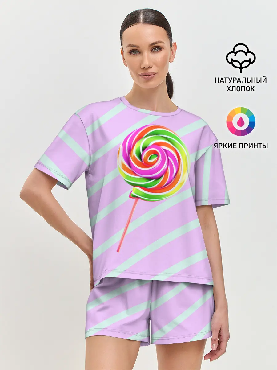 Женская пижама с шортами / Леденец графический фон