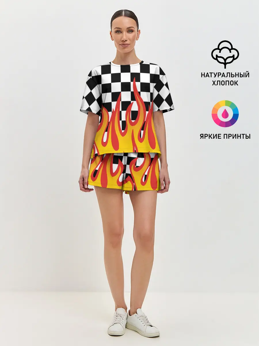 Женская пижама с шортами / ОГОНЬ / УЗОР / PATTERN