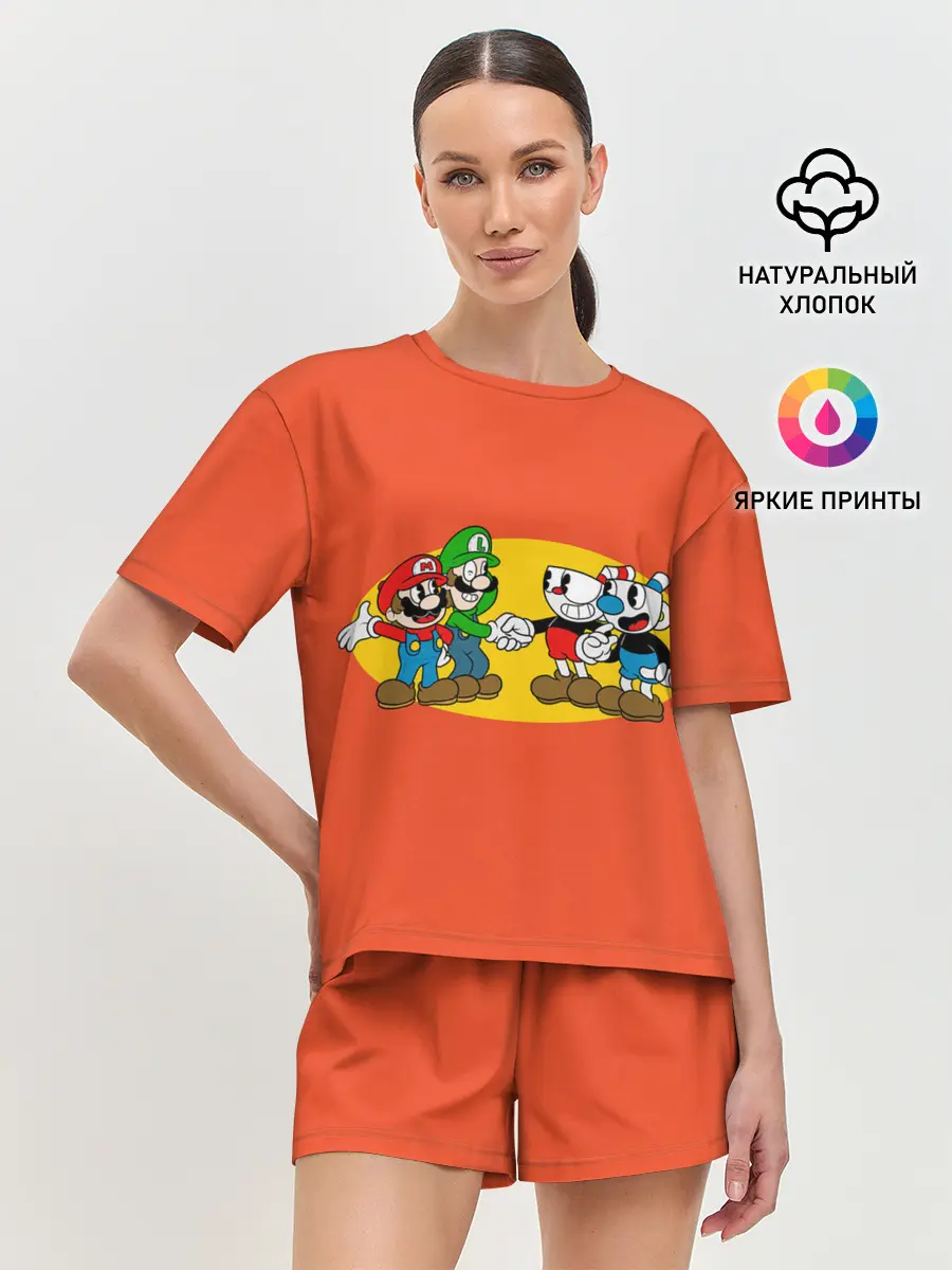 Женская пижама с шортами / CupHead x Mario