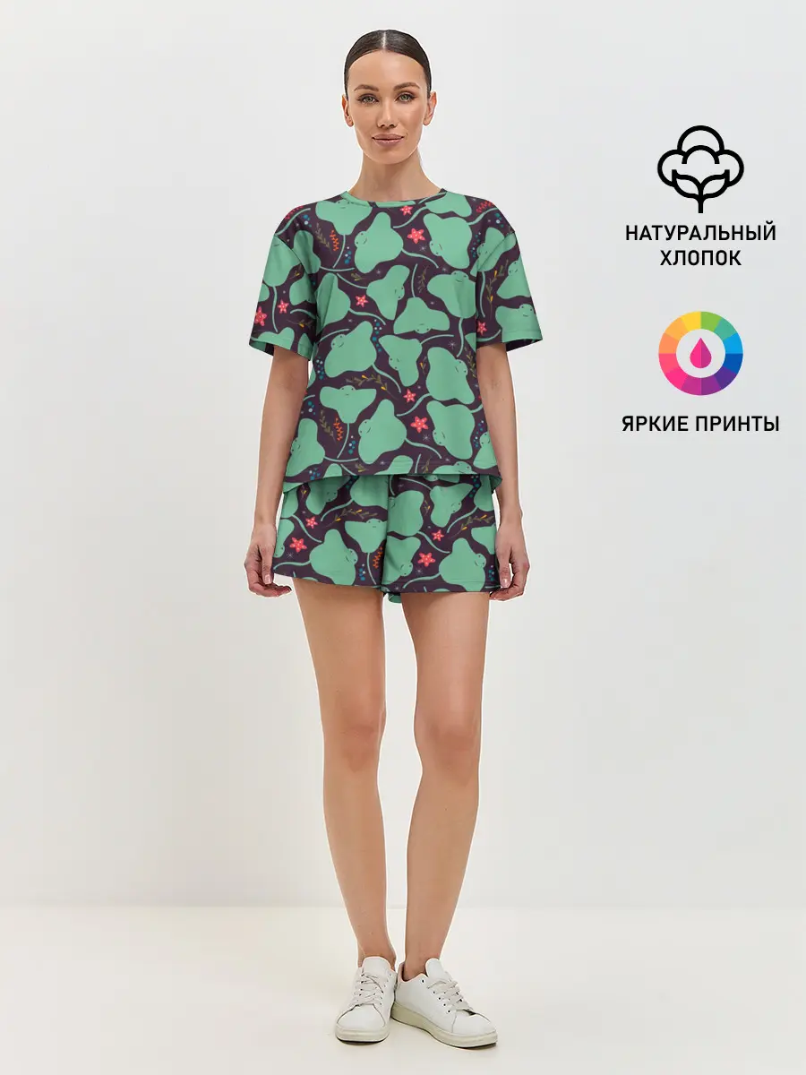 Женская пижама с шортами / Скаты