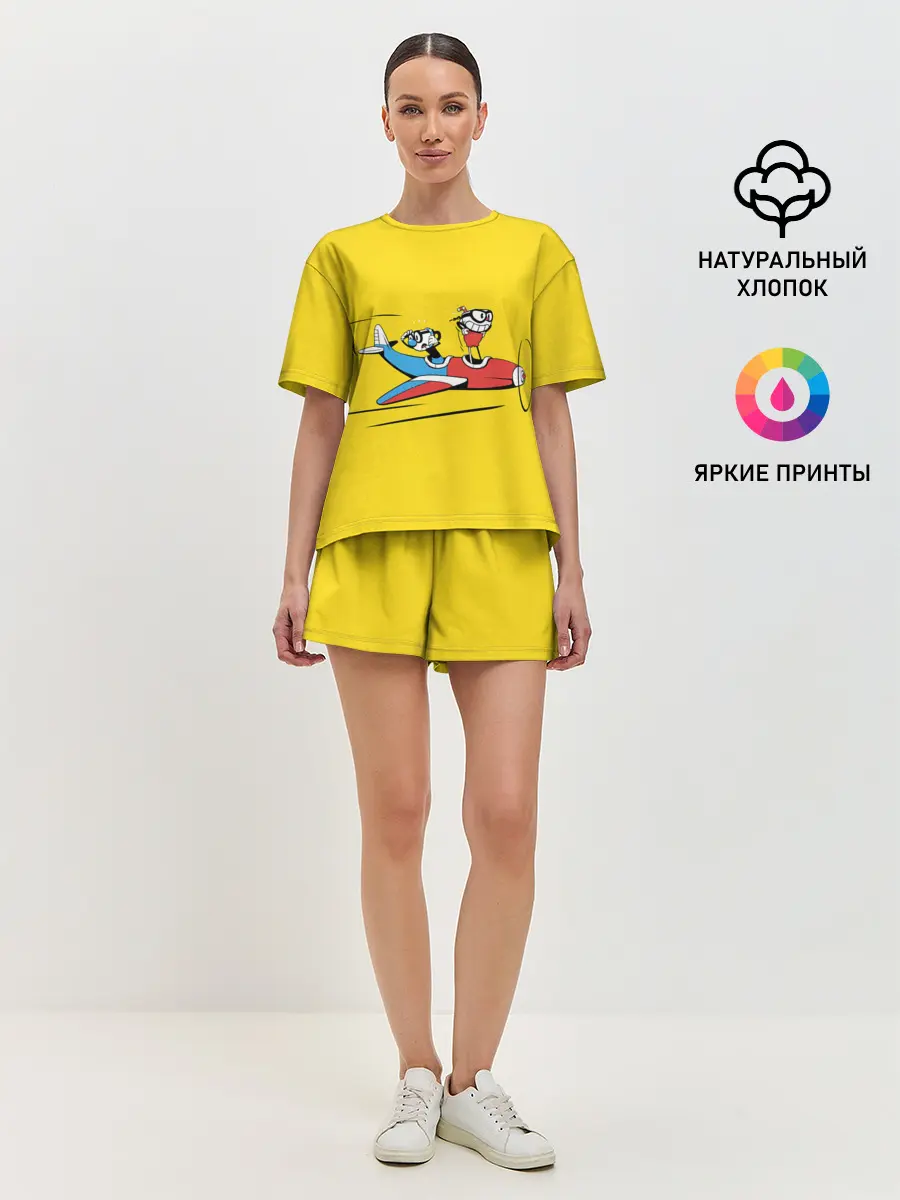 Женская пижама с шортами / Летящие кружки