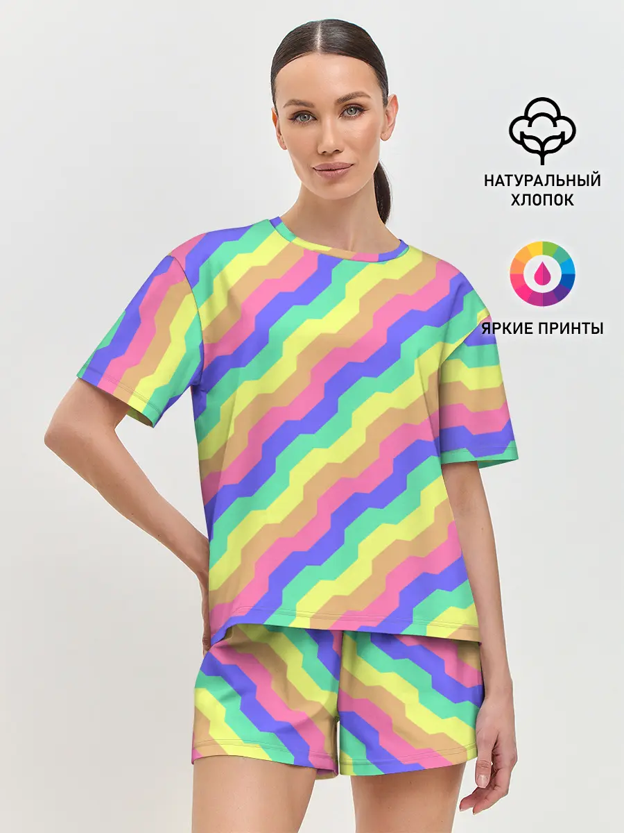 Женская пижама с шортами / Радужные волны