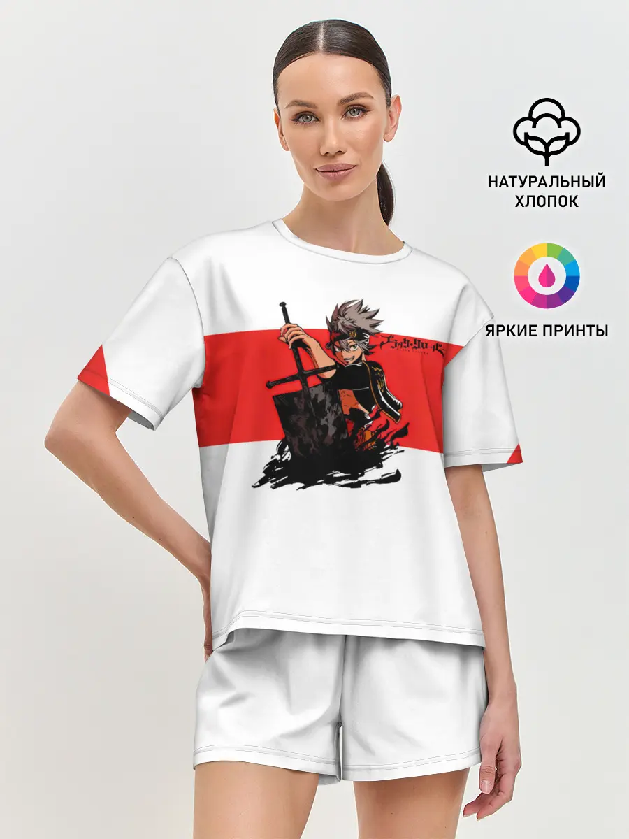 Женская пижама с шортами / Чёрный клевер Аста красная полоса