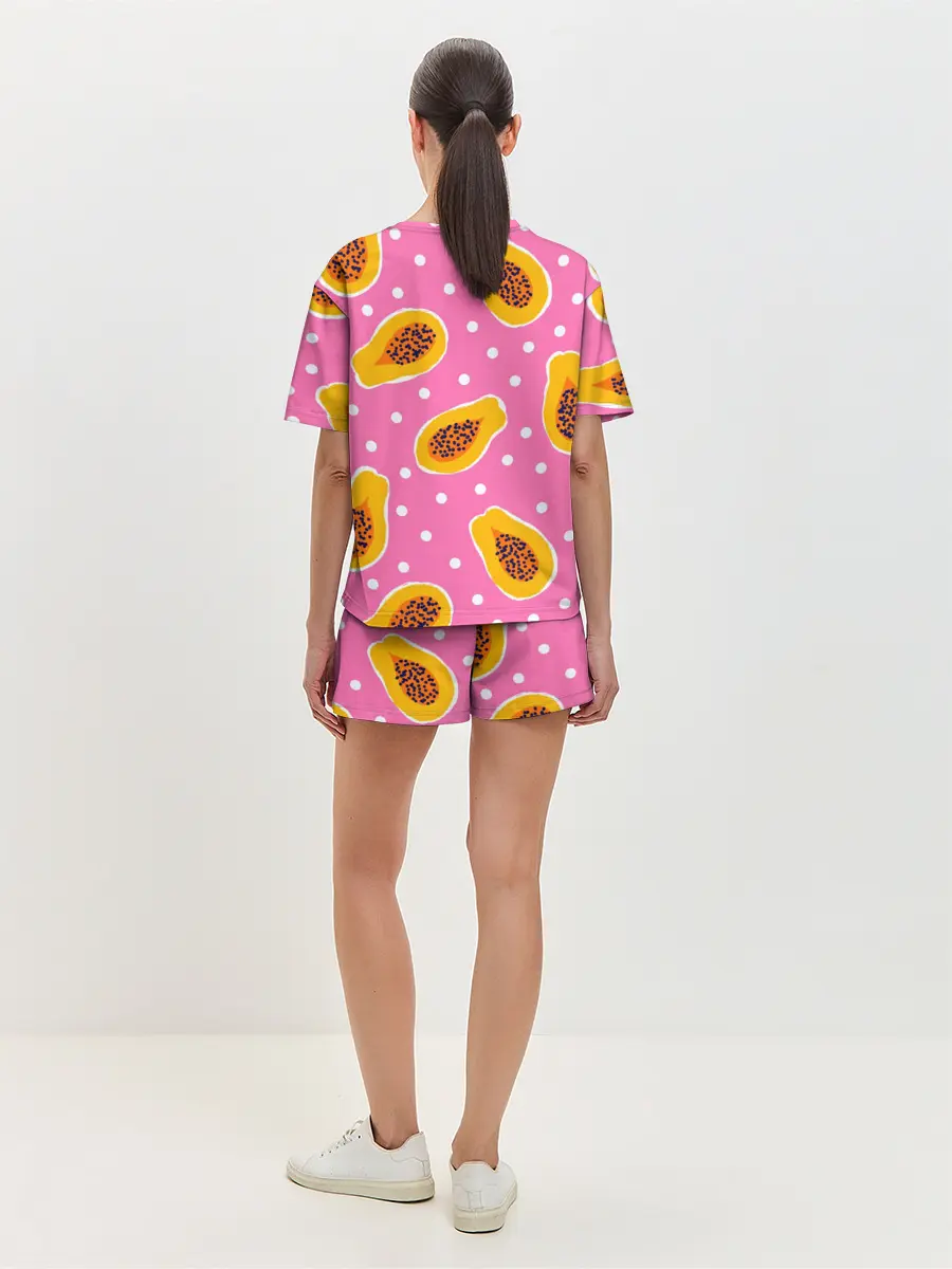 Женская пижама с шортами / Папайя на розовом