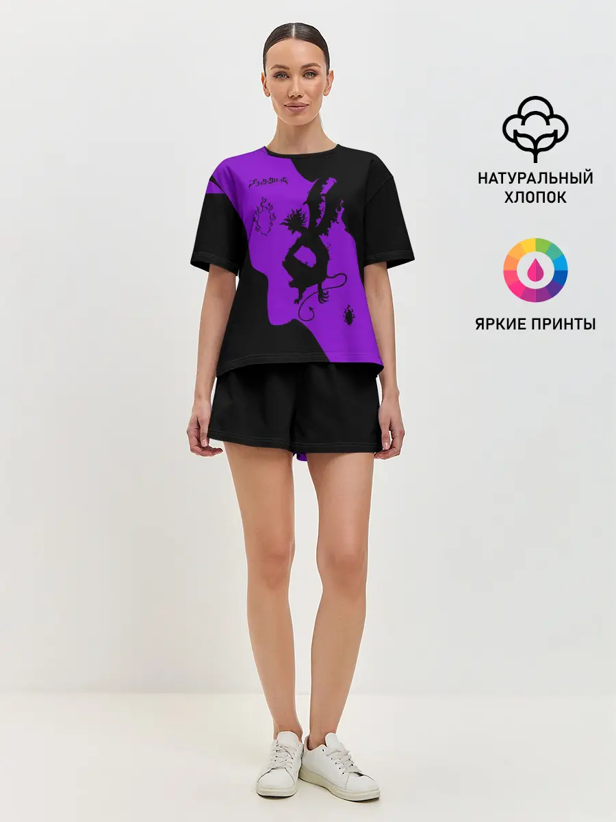 Женская пижама с шортами / Чёрный клевер демон в сиреневом