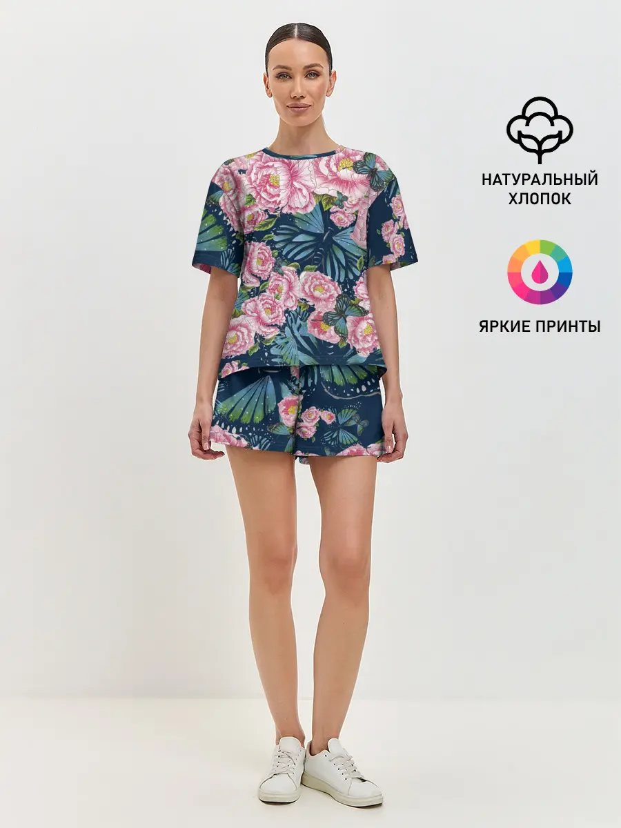 Женская пижама с шортами / Пионы