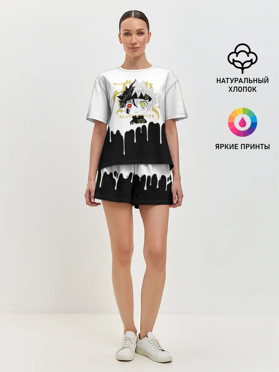 Женская пижама с шортами / Черный Аста белая краска