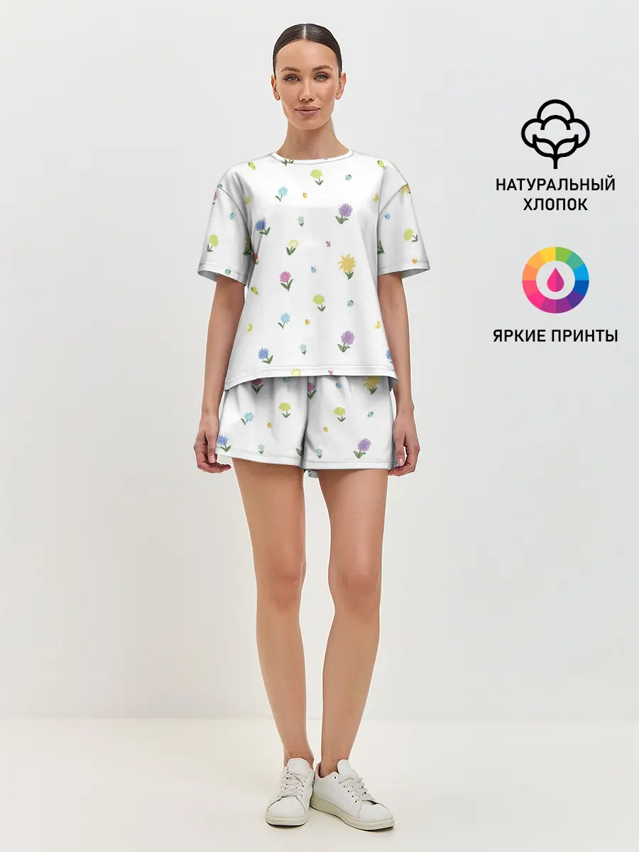 Женская пижама с шортами / Цветы и бабочки