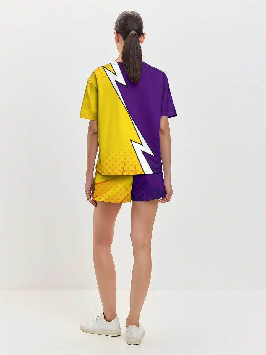 Женская пижама с шортами / Чёрный Аста фиолетовый/желтый