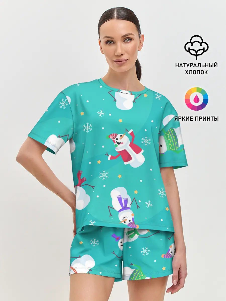 Женская пижама с шортами / РазНые Снеговики