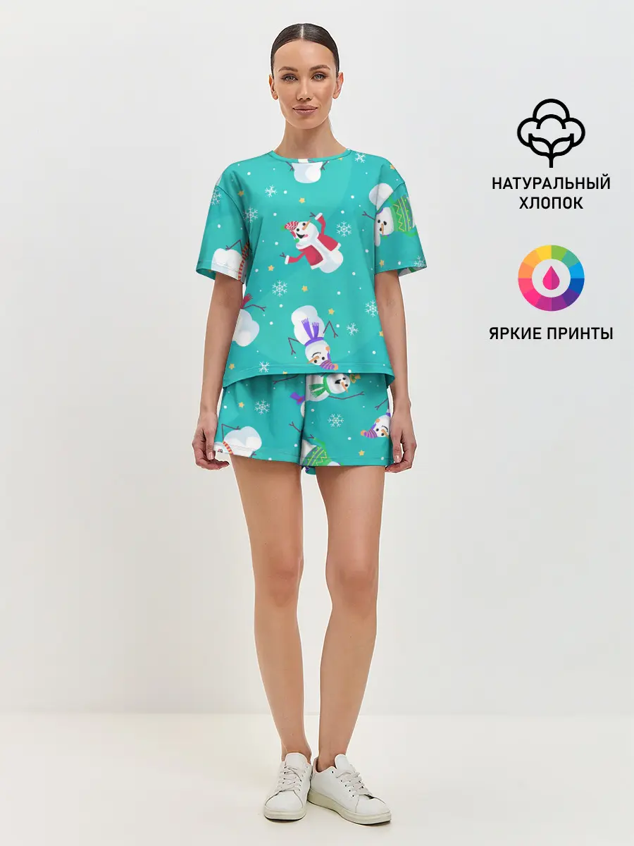 Женская пижама с шортами / РазНые Снеговики