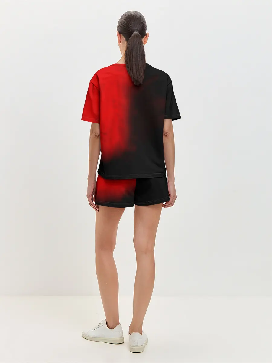 Женская пижама с шортами / Чёрный Аста красный туман