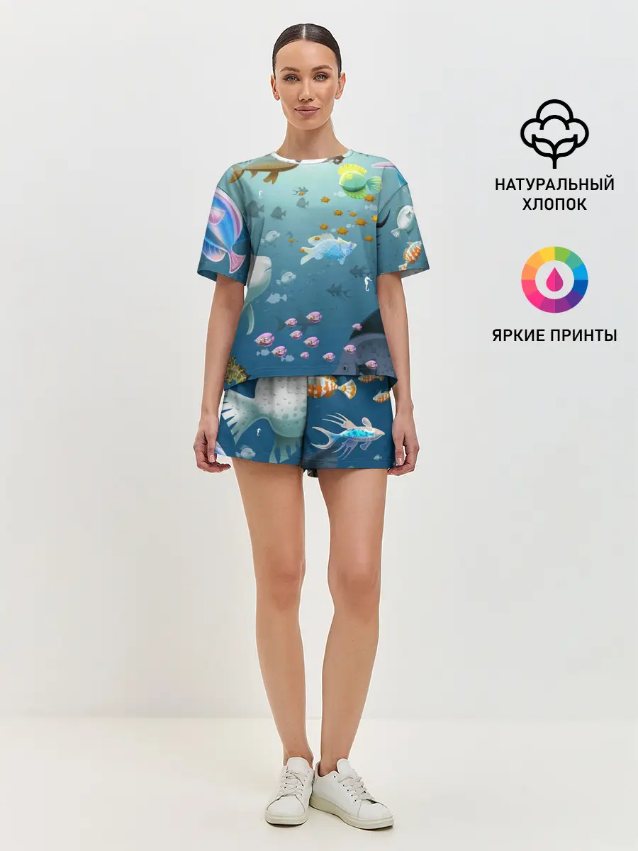 Женская пижама с шортами / Мультяшные рыбки | Пляжная