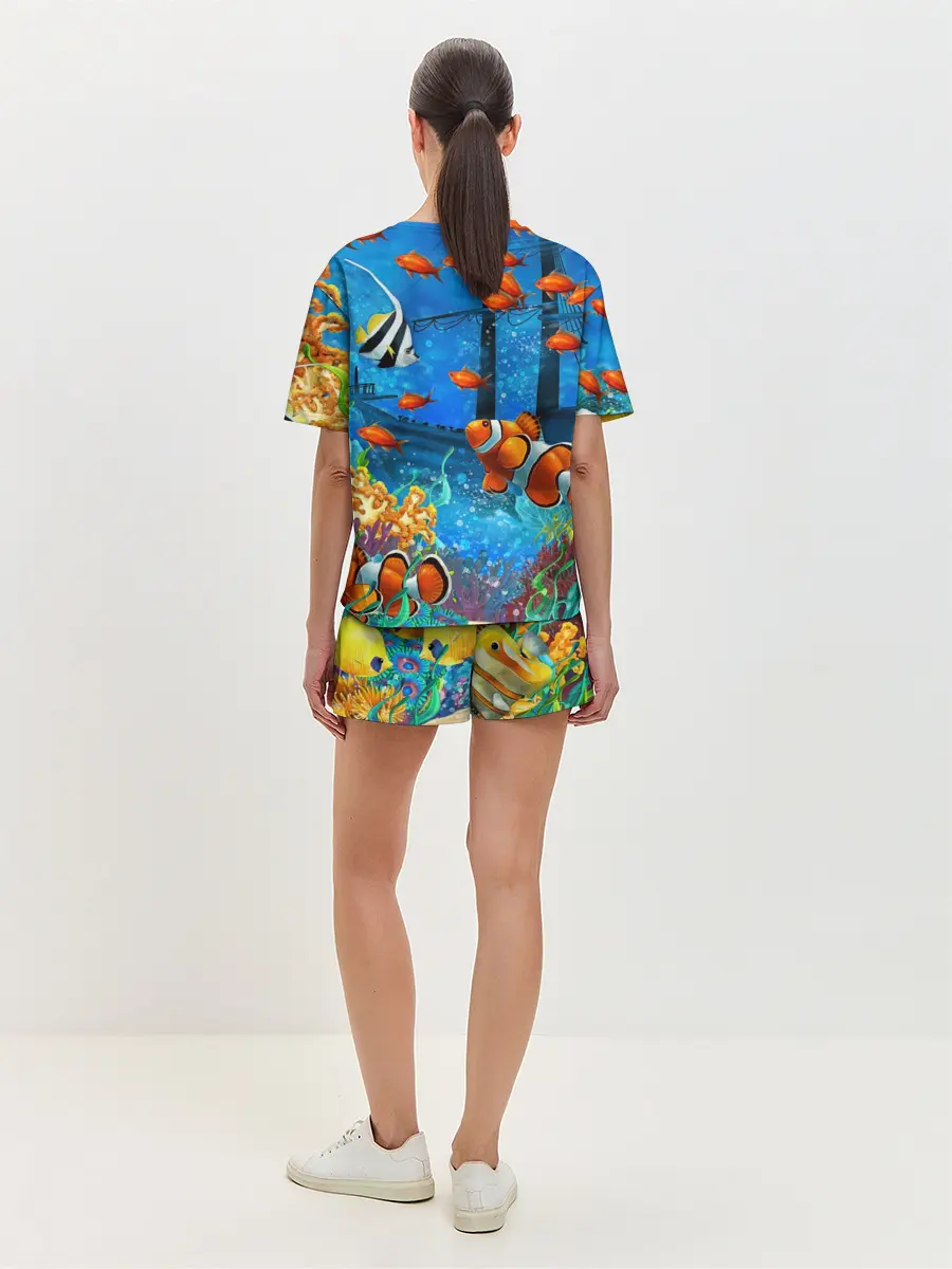 Женская пижама с шортами / На глубине | Рыбки | Пляжная