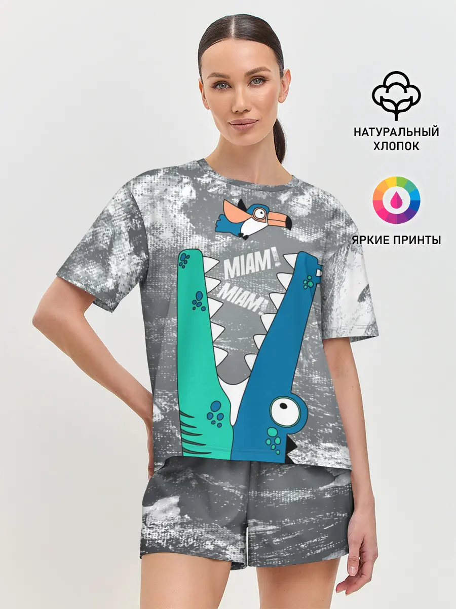 Женская пижама с шортами / Крокодил и птичка Miam