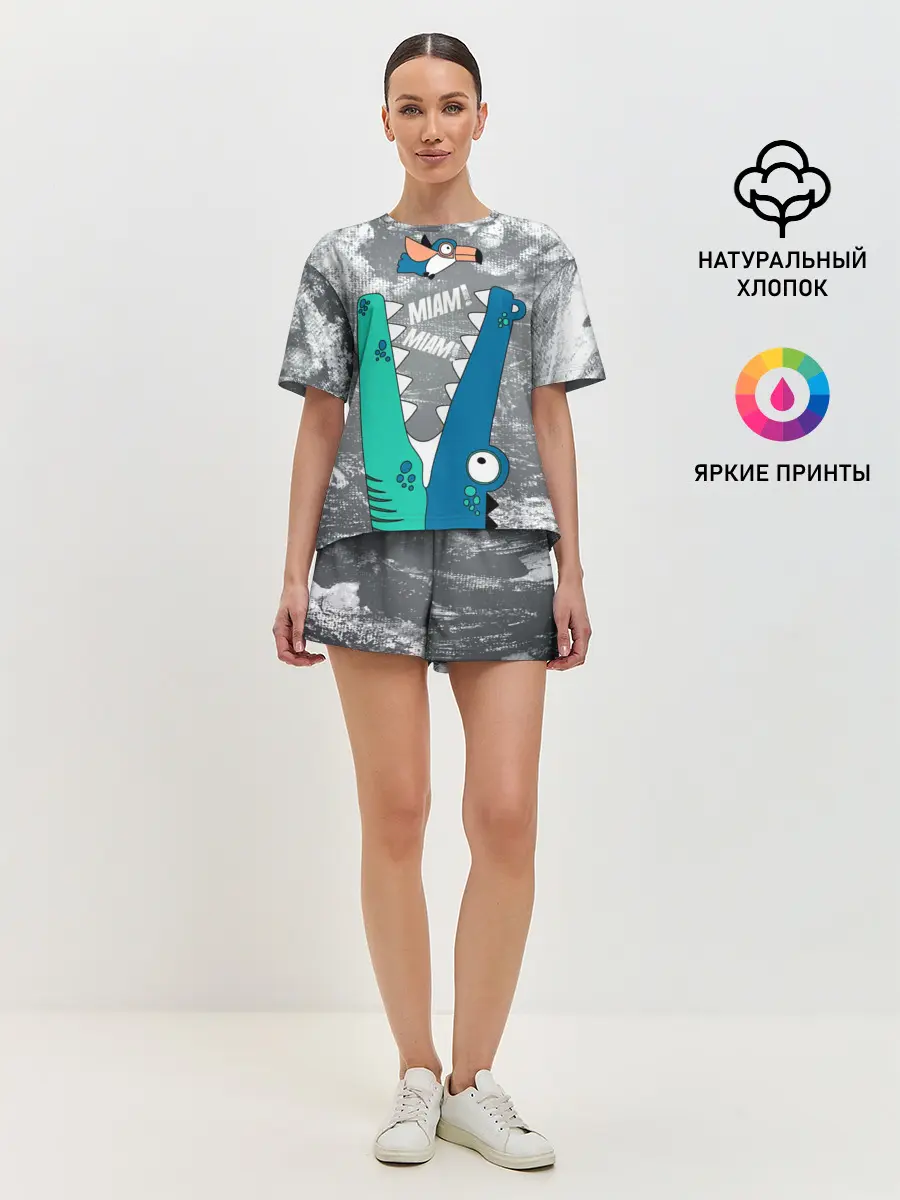Женская пижама с шортами / Крокодил и птичка Miam