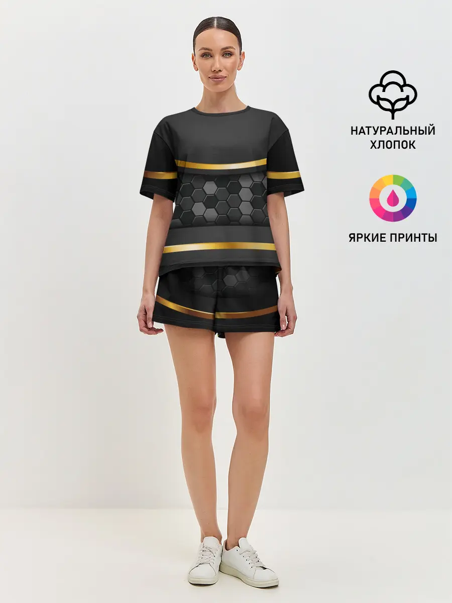 Женская пижама с шортами / 3D ТЕМНАЯ БРОНЯ С ЗОЛОТОМ