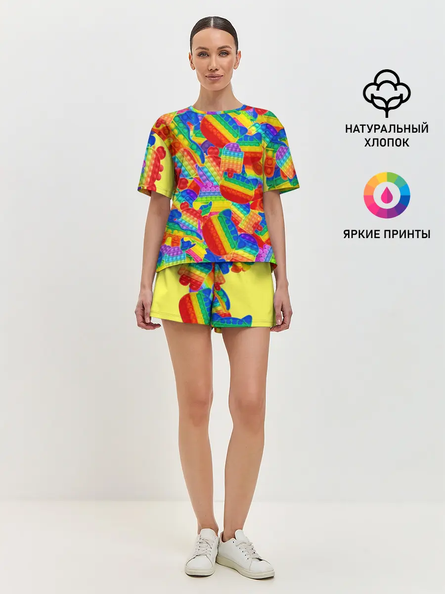 Женская пижама с шортами / Разные Pop It масляная краска