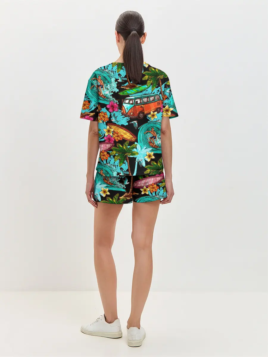 Женская пижама с шортами / Пальмы, волны, серфинг