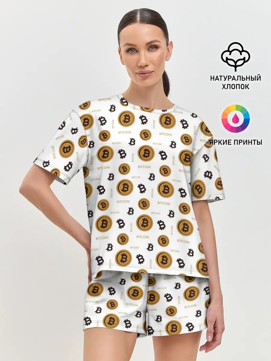 Женская пижама с шортами / Узор и биткоина | Pattern