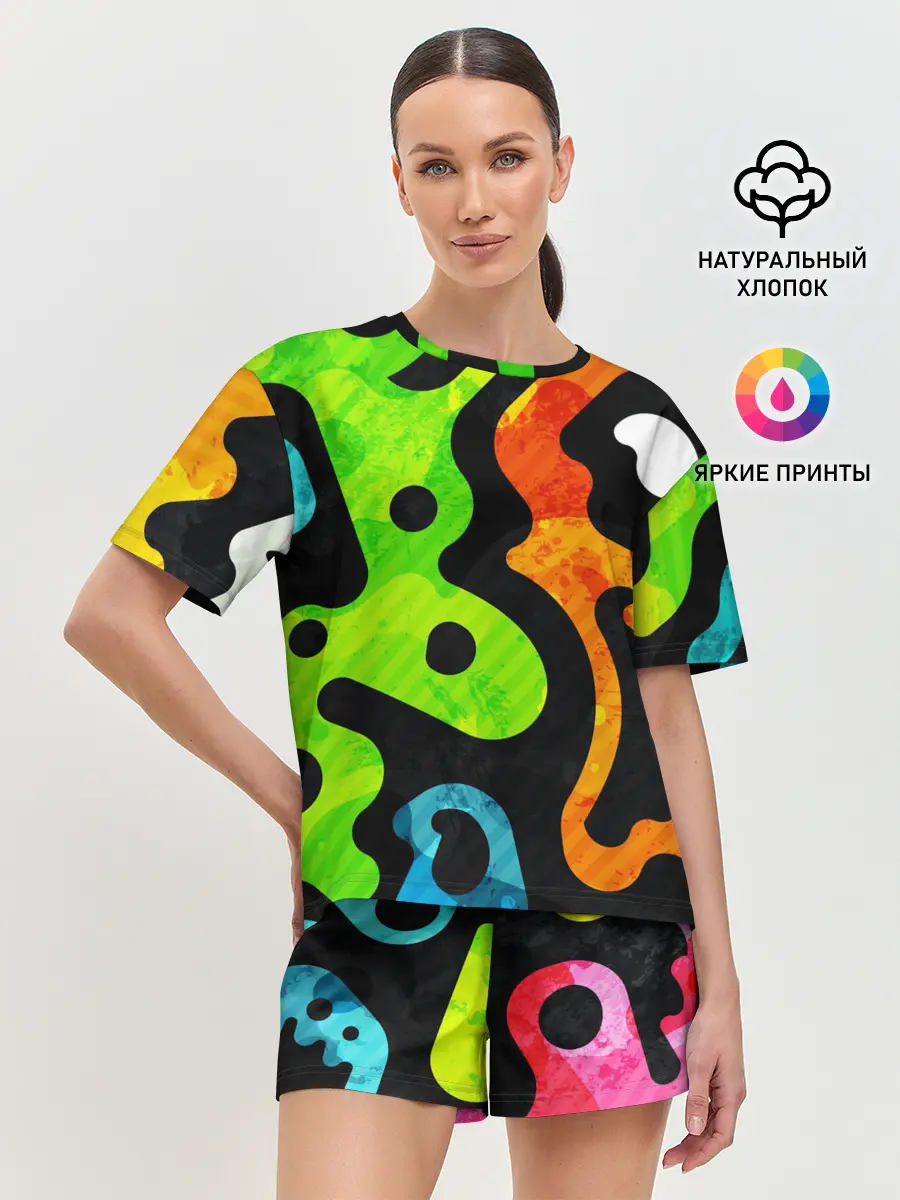 Женская пижама с шортами / Разноцветные Кляксы Фигуры