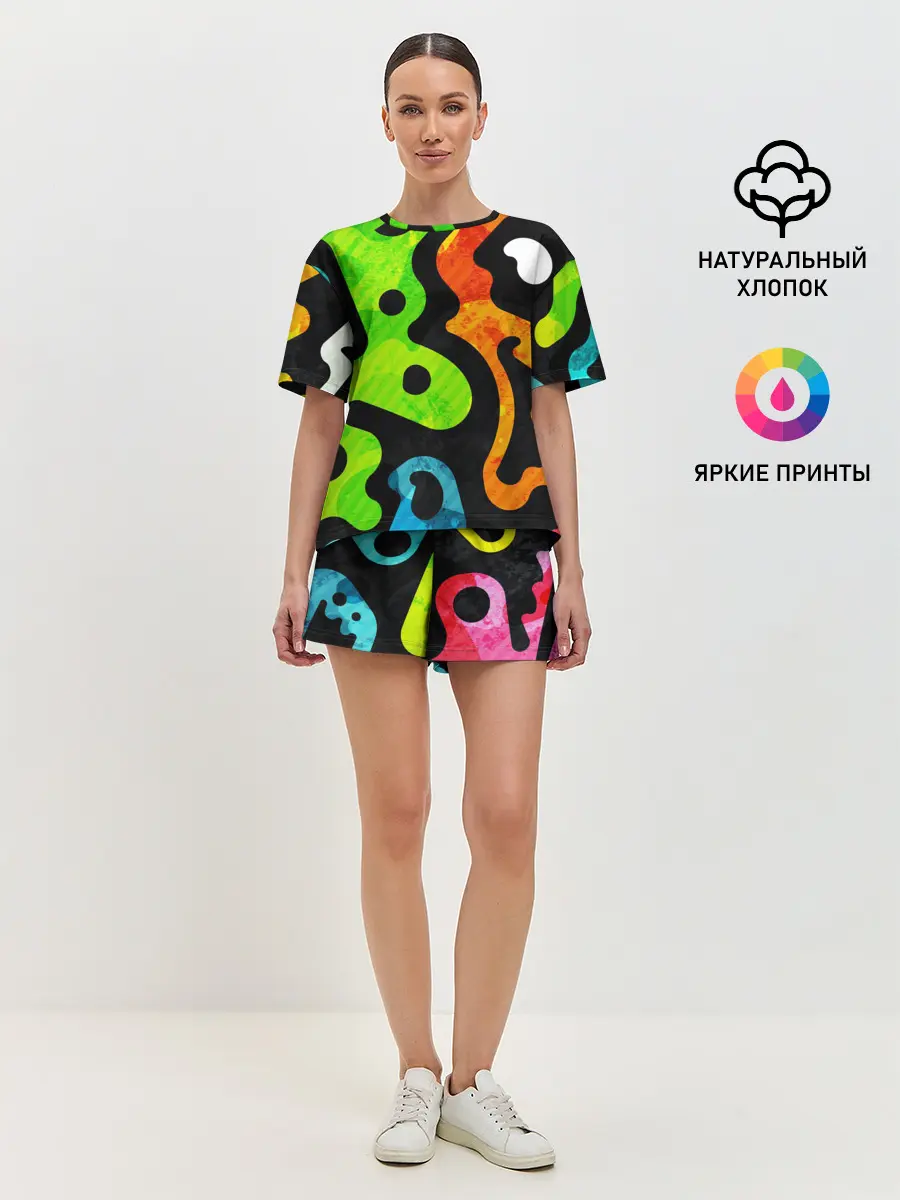 Женская пижама с шортами / Разноцветные Кляксы Фигуры