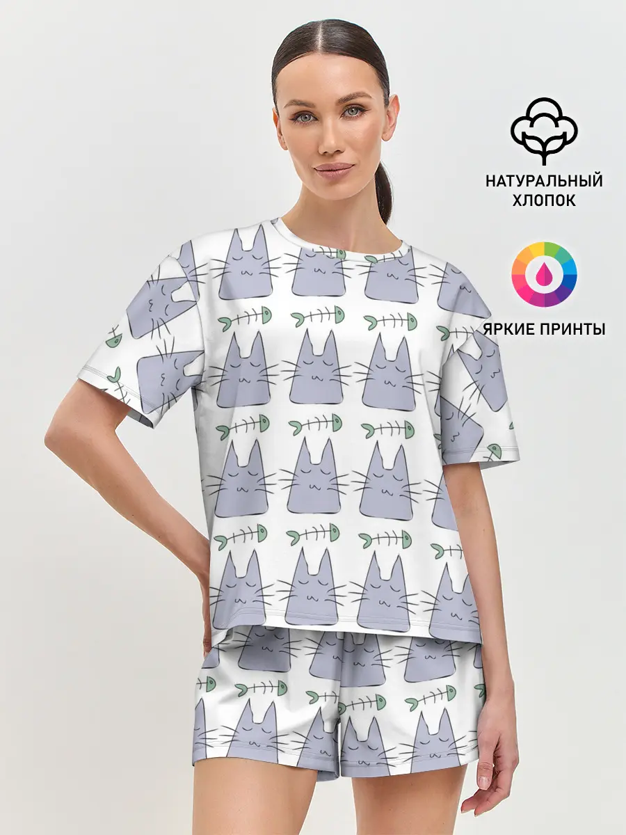 Женская пижама с шортами / Кот каваий