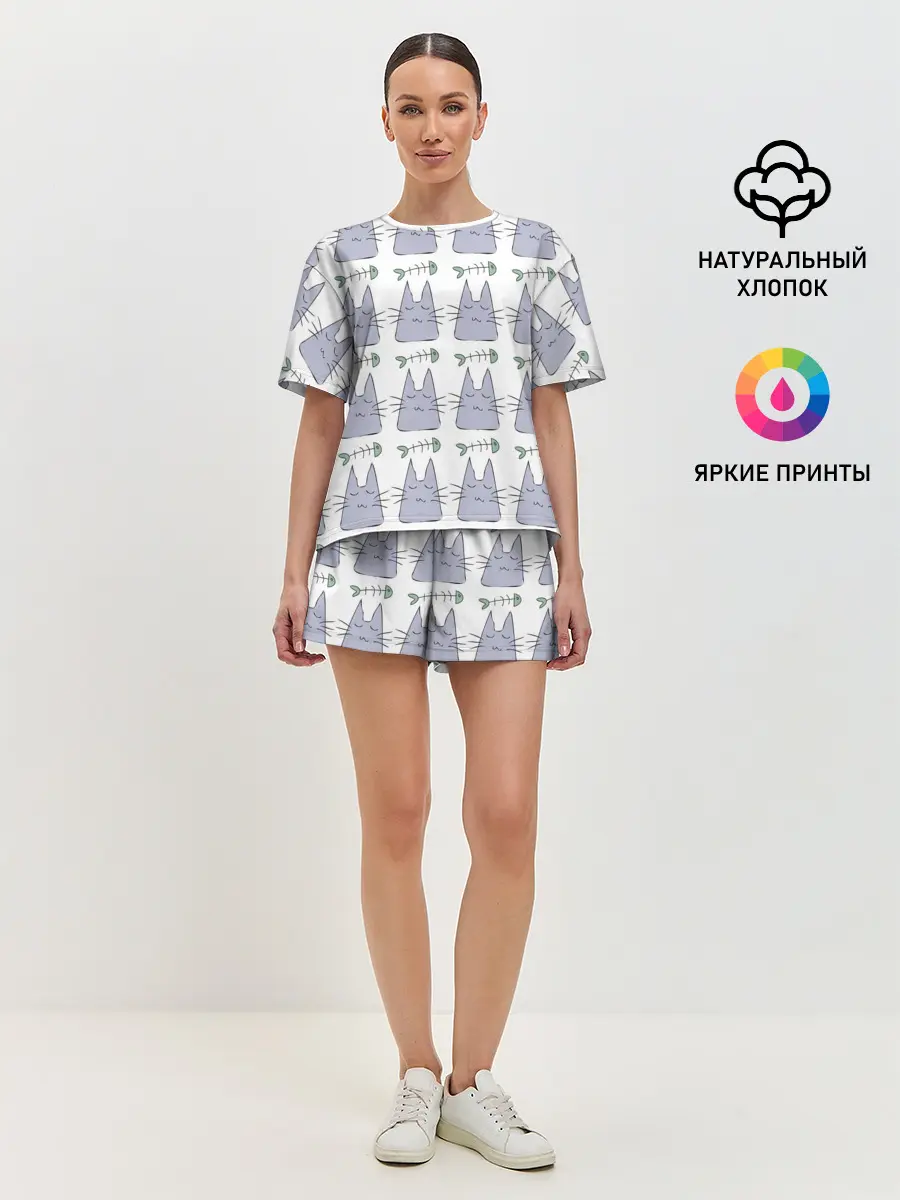 Женская пижама с шортами / Кот каваий
