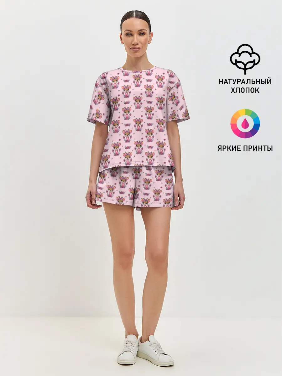 Женская пижама с шортами / Милая олениха