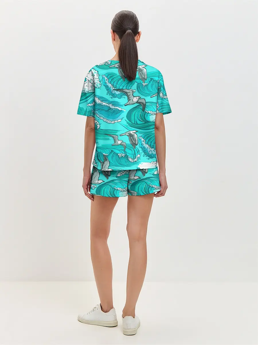 Женская пижама с шортами / Чайки в море