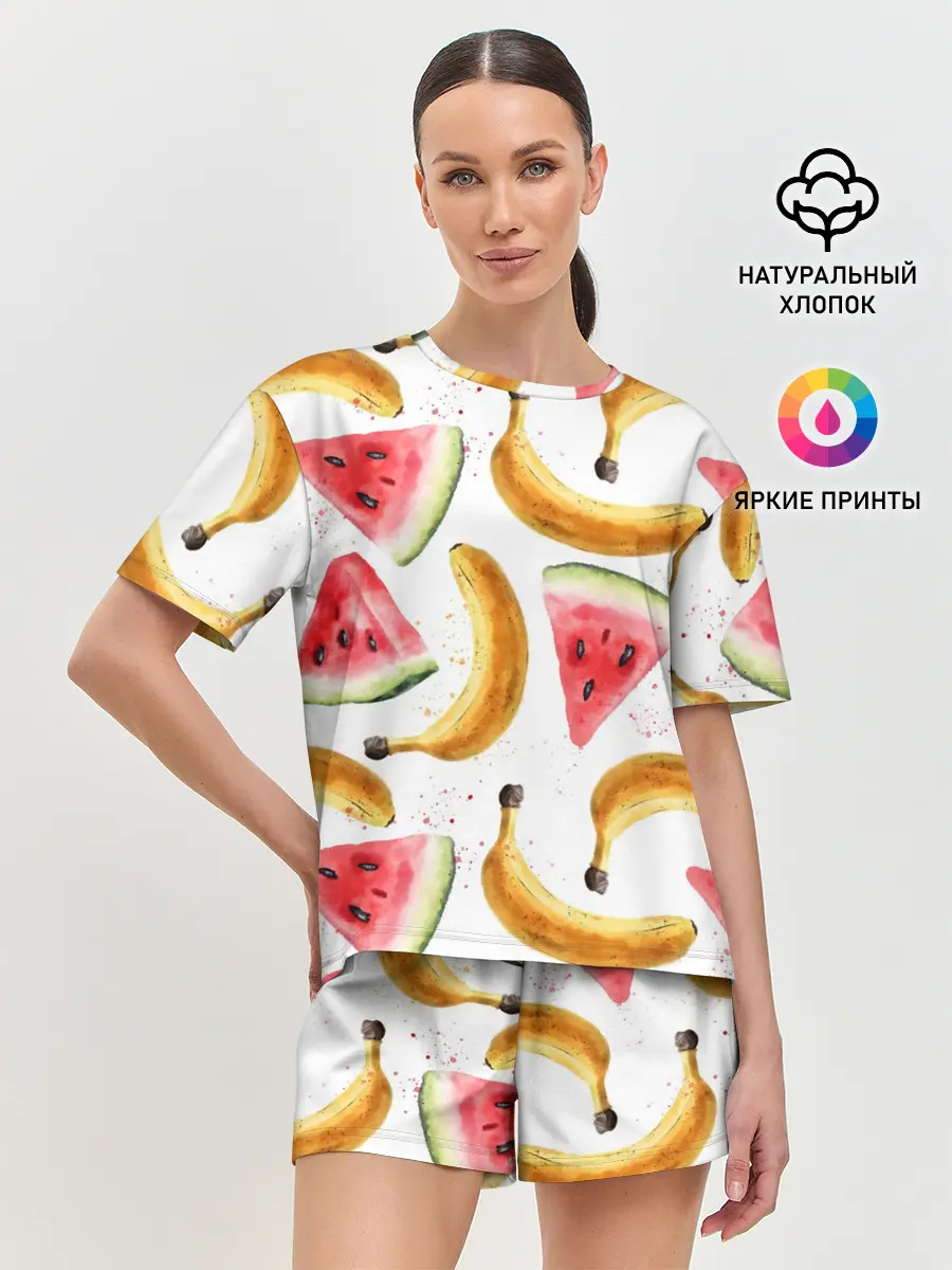 Женская пижама с шортами / Летний фреш арбуз банан