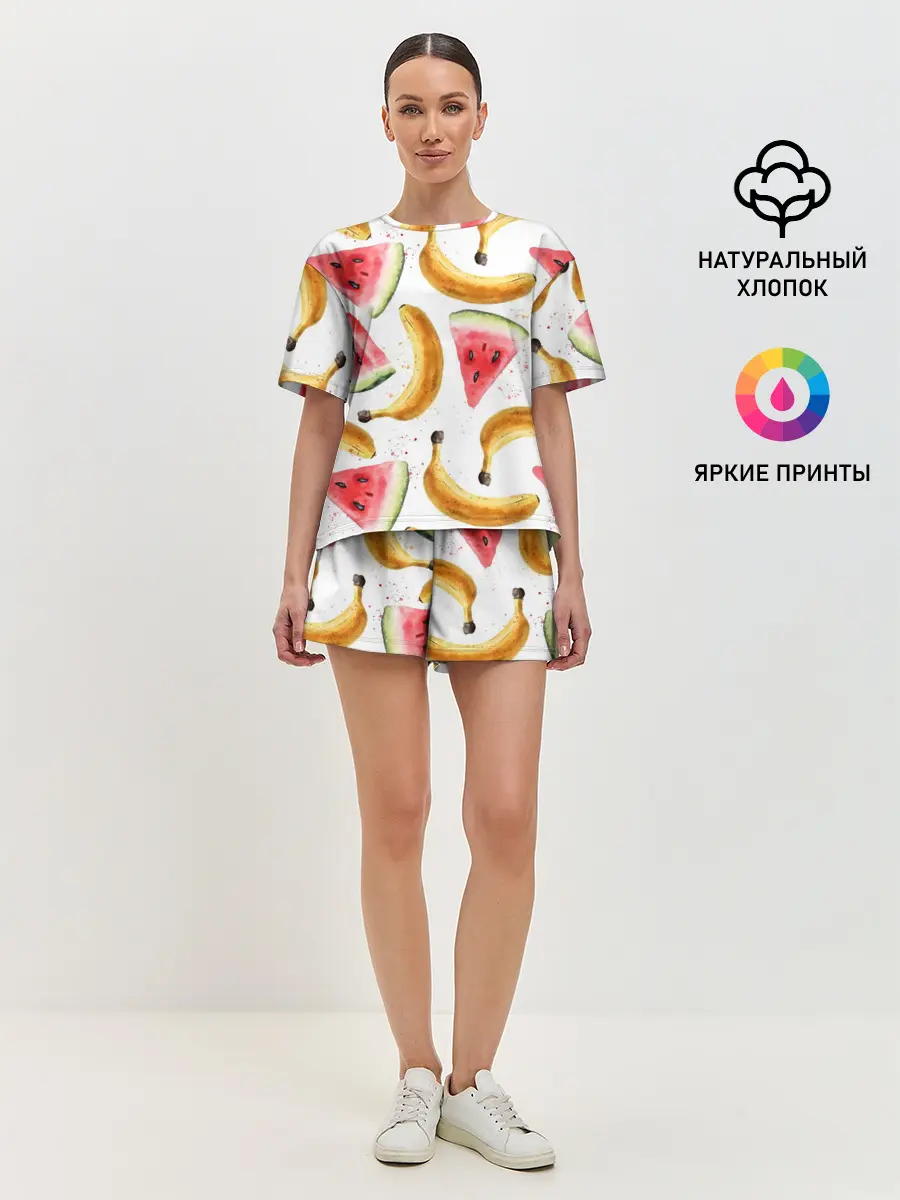 Женская пижама с шортами / Летний фреш арбуз банан