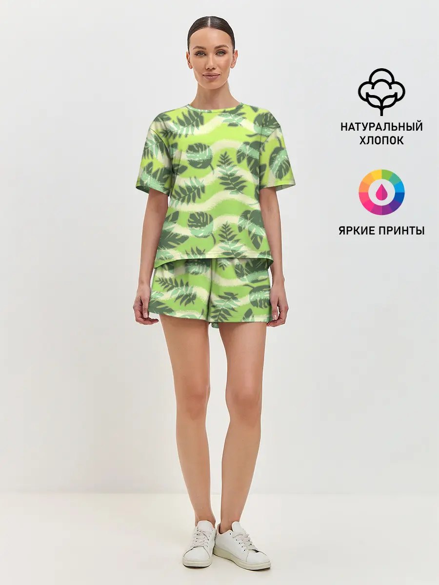 Женская пижама с шортами / Тропический фон