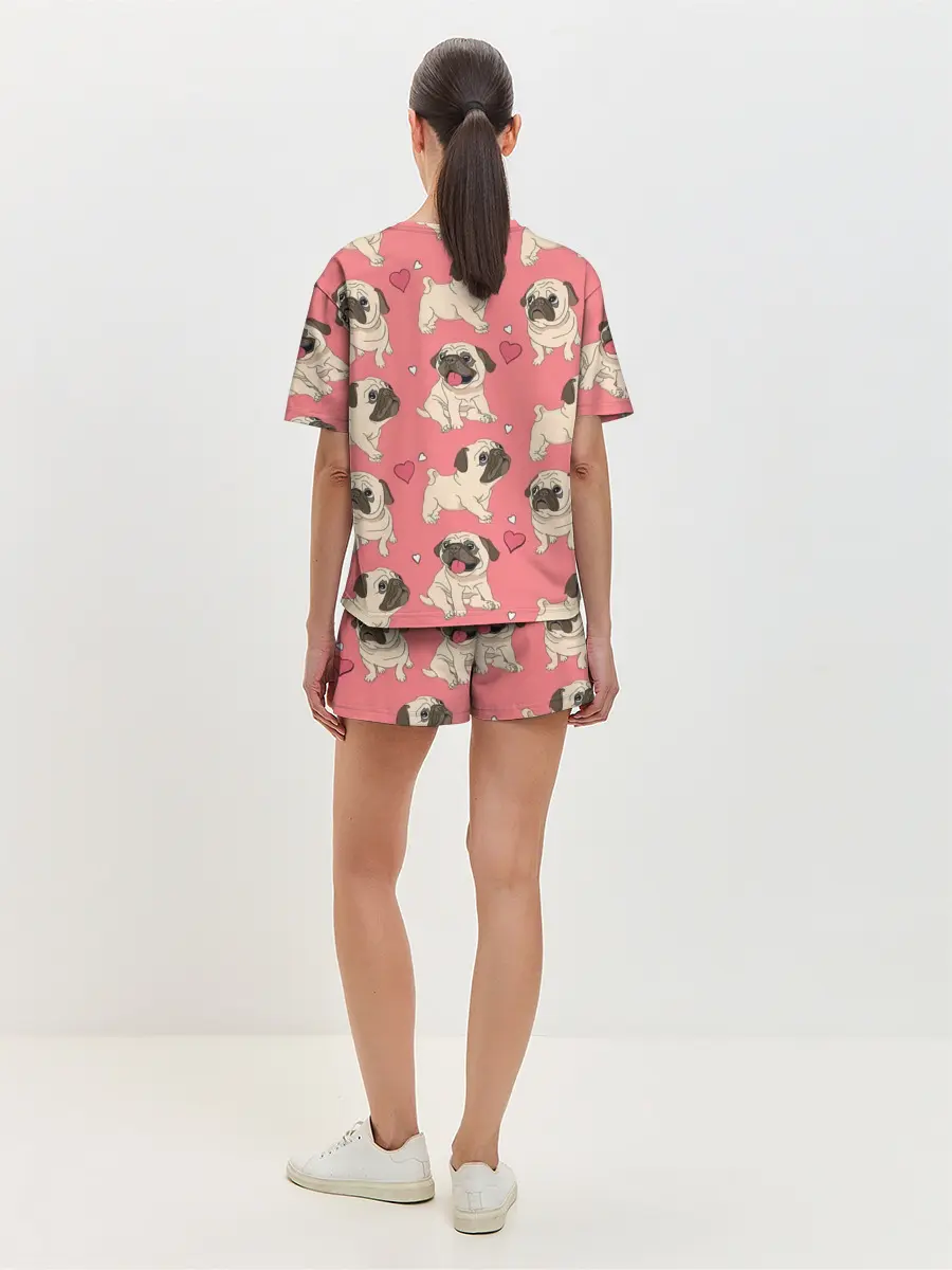 Женская пижама с шортами / Мопсики и Сердечки