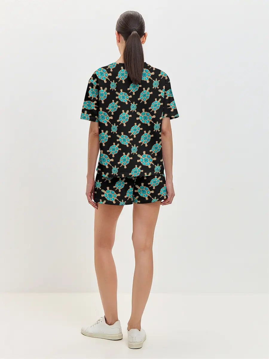 Женская пижама с шортами / Бирюзовые черепашки брошка