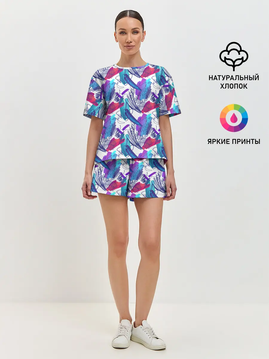 Женская пижама с шортами / Абстракция пятна краски