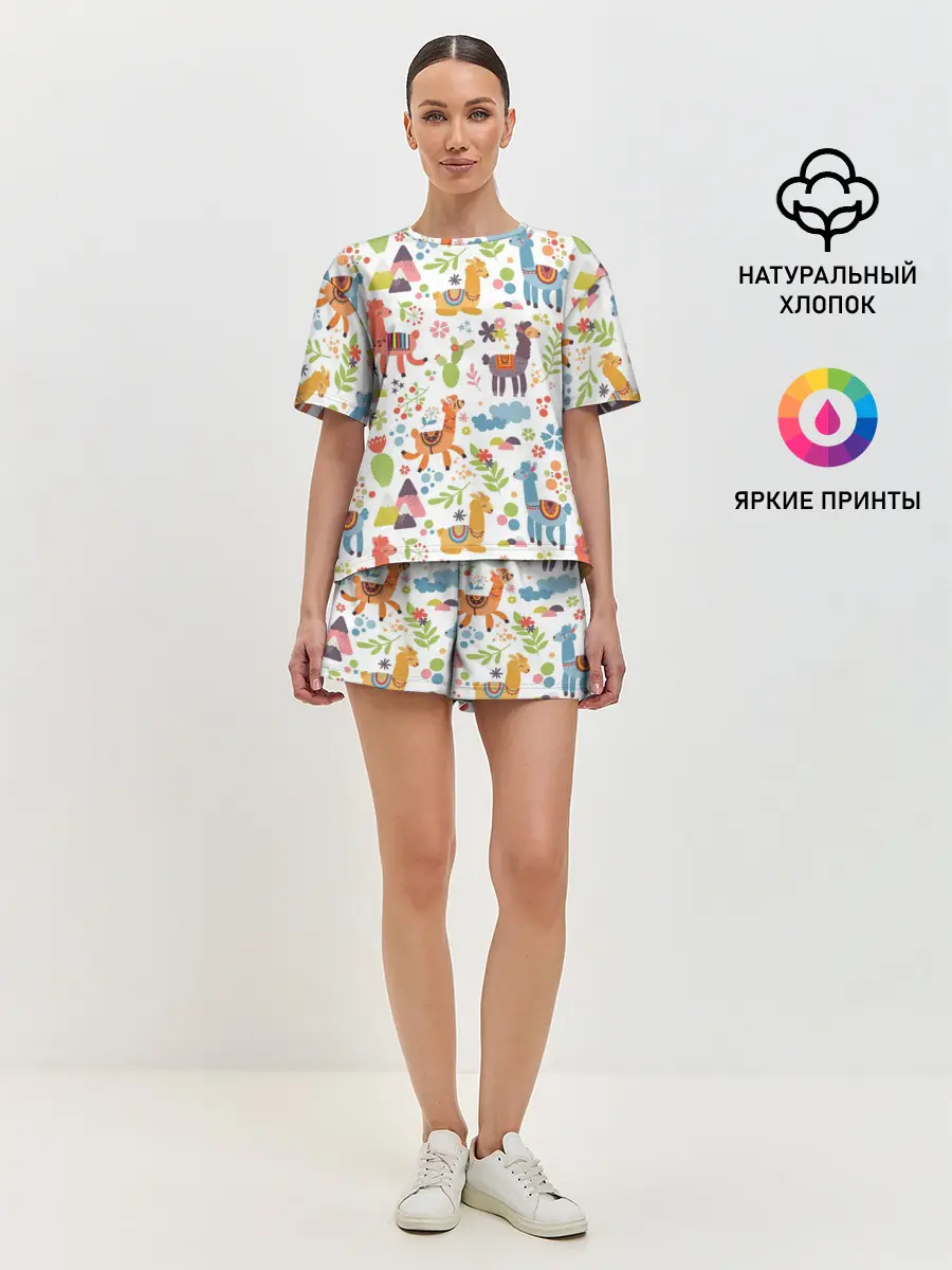 Женская пижама с шортами / Ламы
