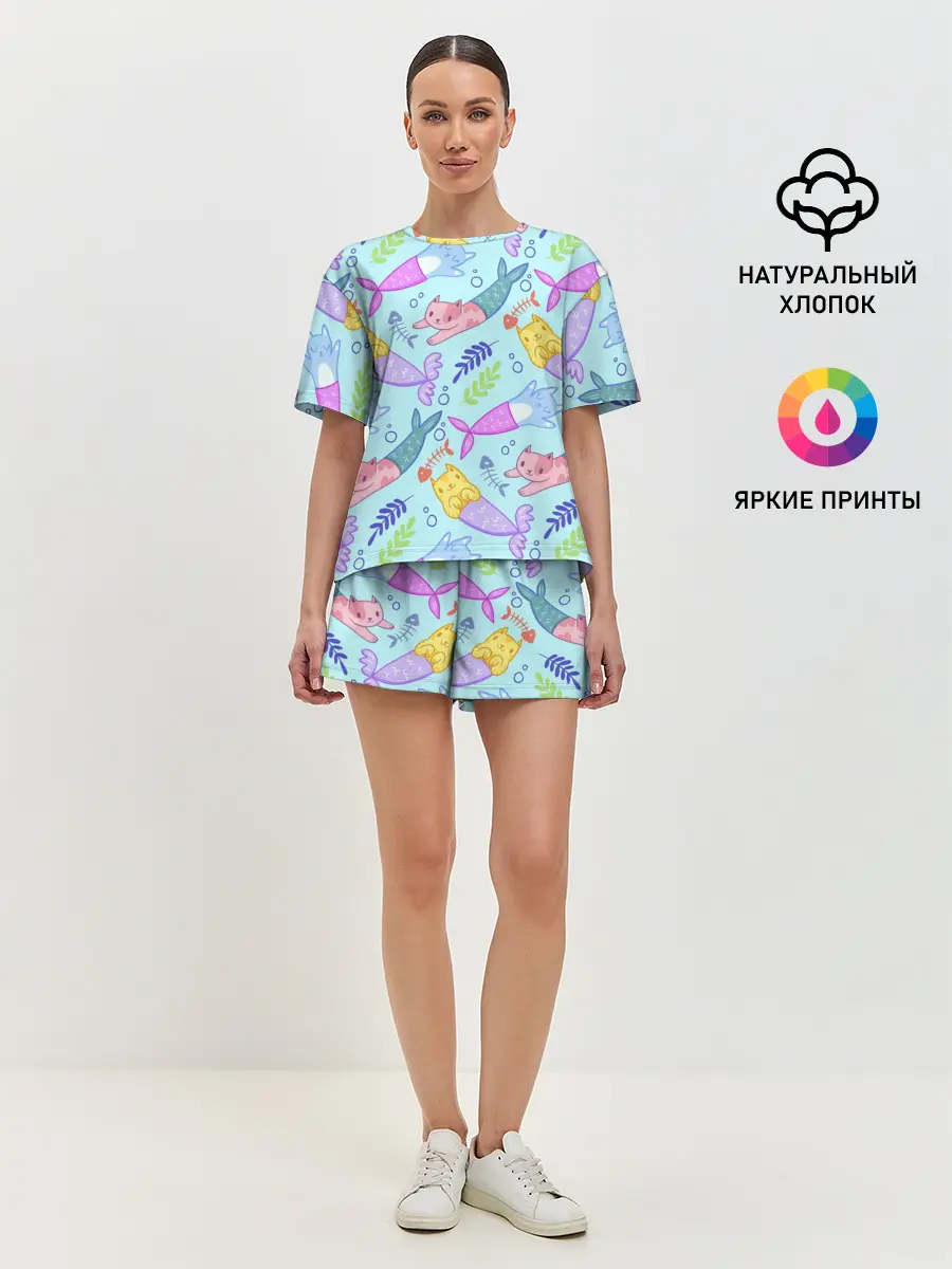Женская пижама с шортами / КОТЫ РУСАЛКИ