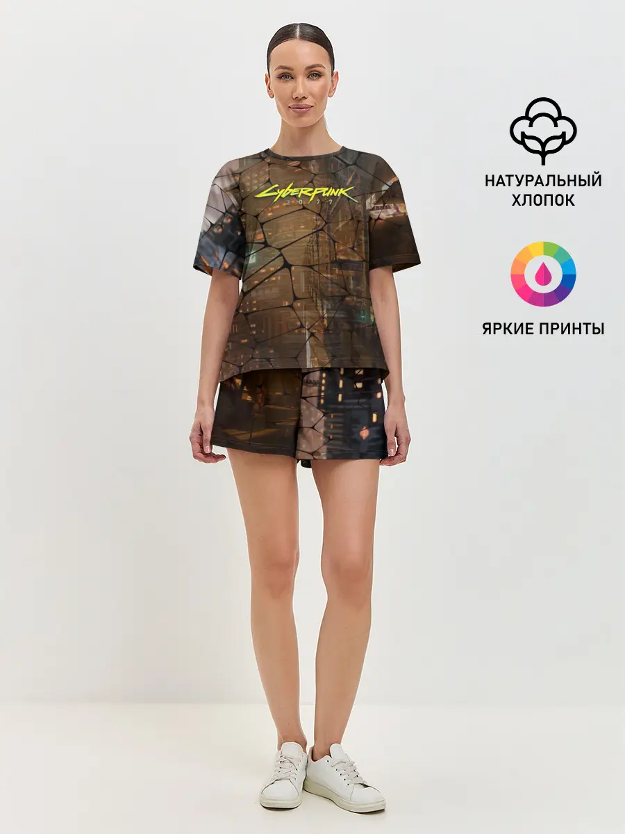 Женская пижама с шортами / Киберпанк - Город в паутинке