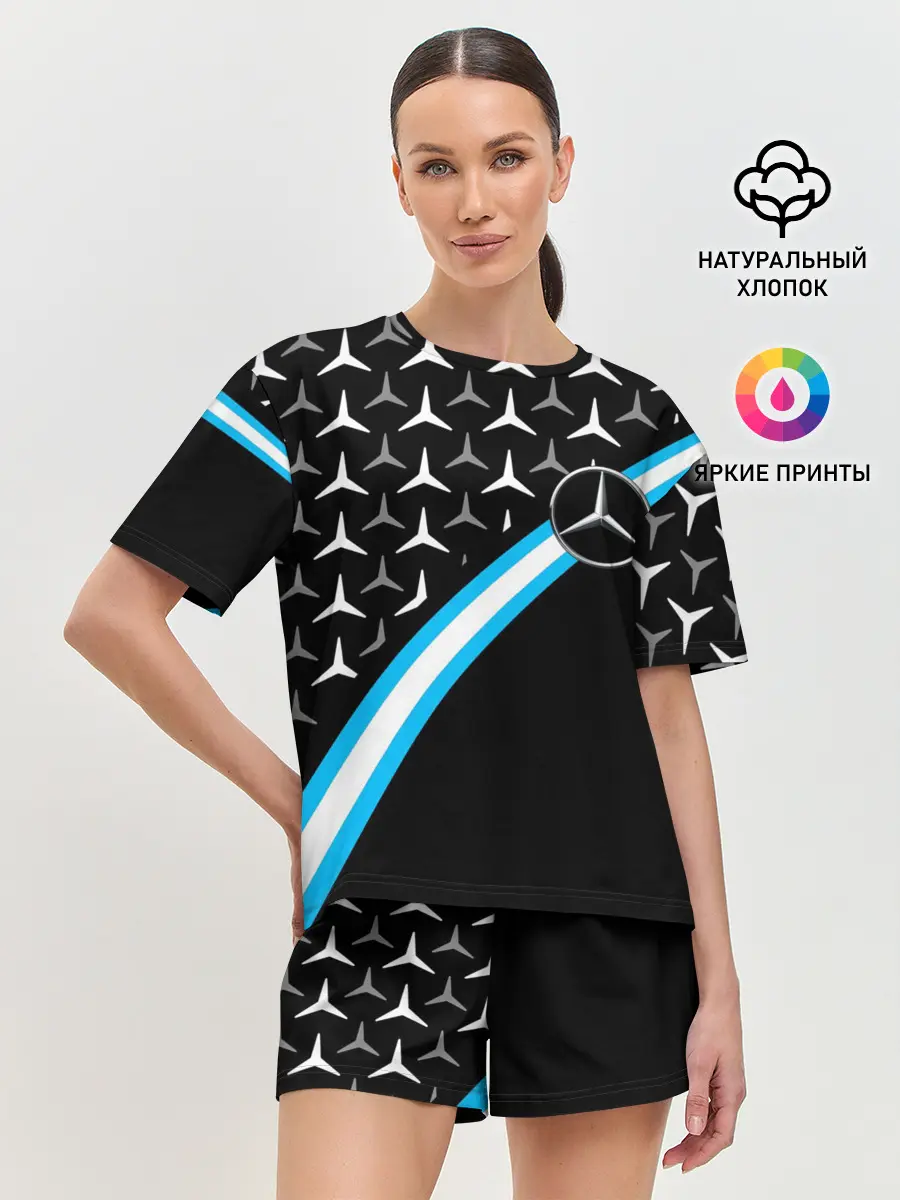 Женская пижама с шортами / MERCEDES / УЗОР / ЛИНИЯ АКВА