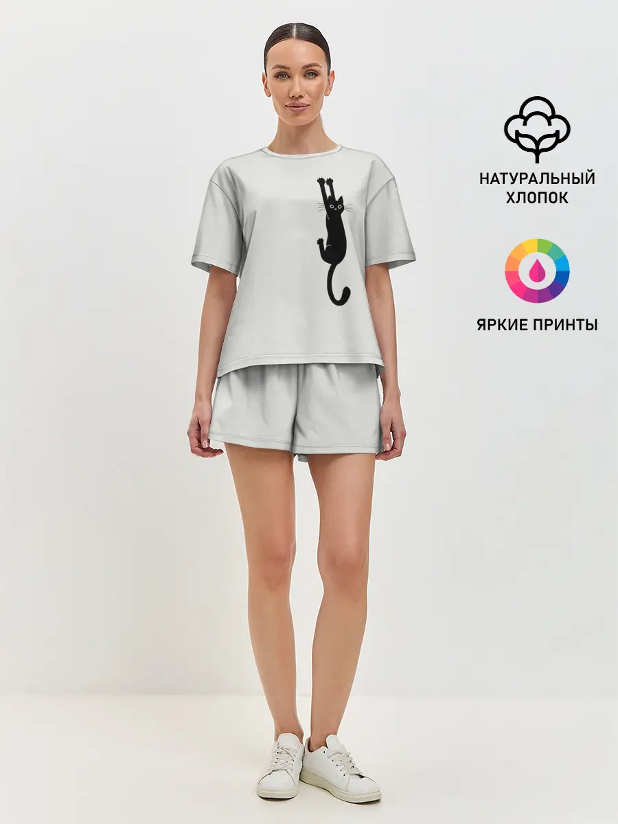 Женская пижама с шортами / Испуганный кот