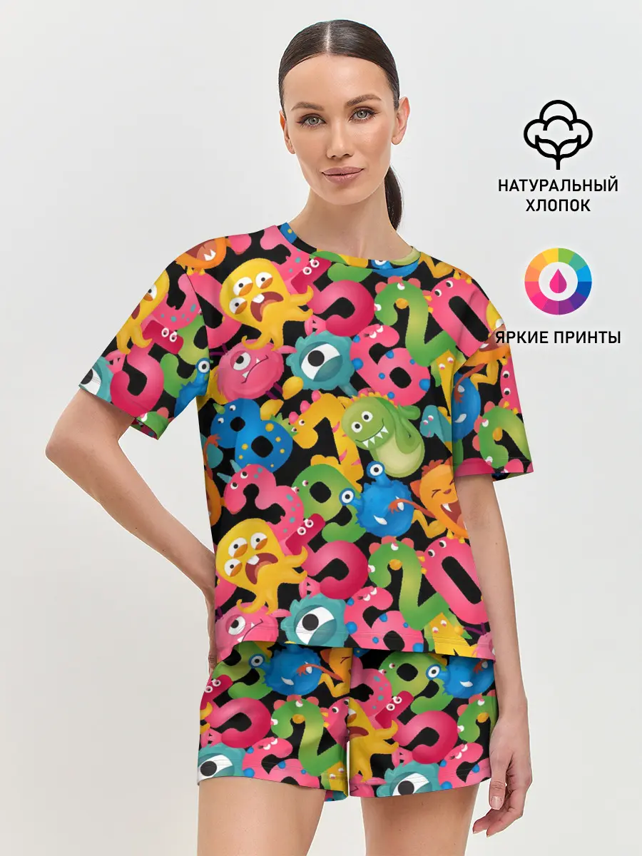 Женская пижама с шортами / Monstry с цифрами