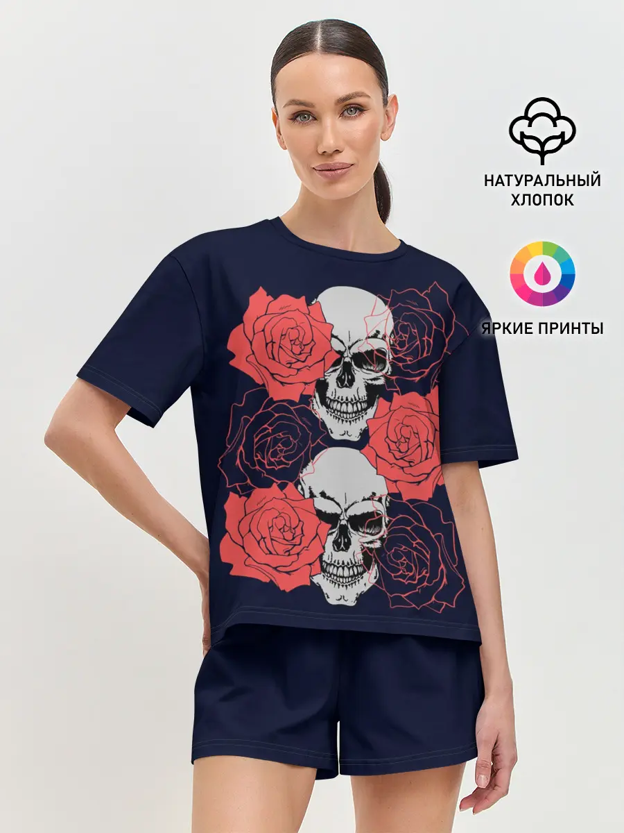 Женская пижама с шортами / Rose Skull
