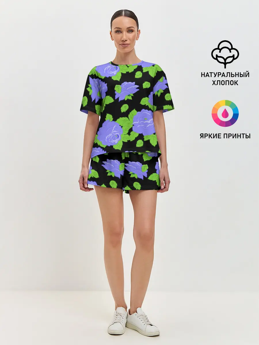 Женская пижама с шортами / Синие розы